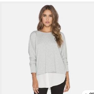 Vince Mixed Media Mock Layer Shirttail Top Heather Gray/White